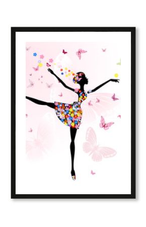 ballerina girl with flowers with butterflies
