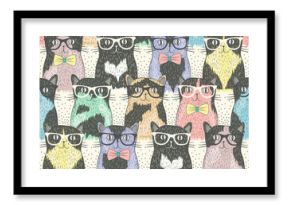 Seamless pattern with hipster cute cats for children