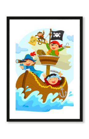 happy pirates sailing in their ship