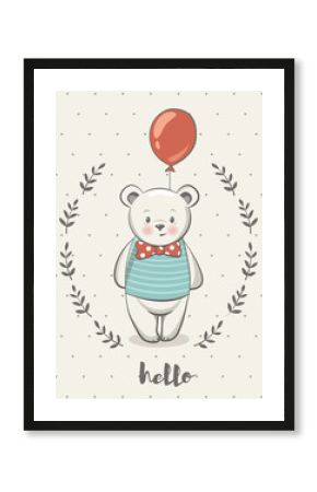 Cute little bear cartoon vector illustration, posters for baby room, greeting cards, kids and baby t-shirts and wear, hand drawn nursery illustration