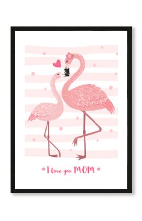 Śliczna różowa flamingo mama z dzieckiem.