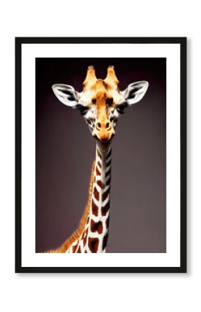 Cute portrait of giraffe in studio setting as wildlife illustration
