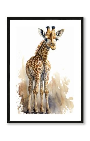 Watercolor painting of a cute baby giraffe. Baby giraffe. generative ai. Aquarelle illustration