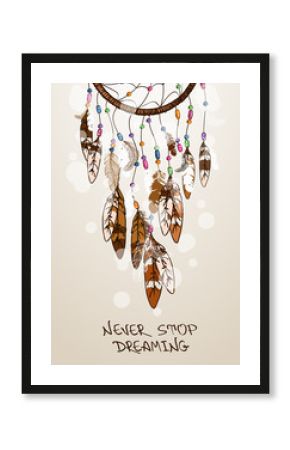 Illustration with American Indians dreamcatcher