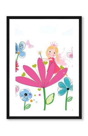 Summer flowers with cute fairy tale. Spring time floral background
