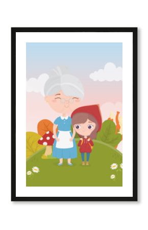 little red riding hood with grandma and wolf nature fairy tale