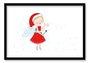 Happy new year merry christmas greeting card. Santa claus fairy tale sending fairy dust