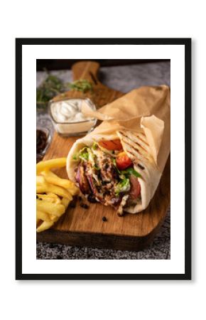 selective focus. doner kebab, a shawarma in a pit