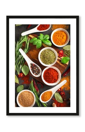 Various cooking ingredients, spices and herbs