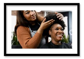 Customer getting a hairdo at a beauty salon