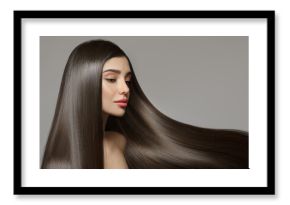 Fashion woman with straight long shiny hair. Beauty and hair care