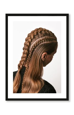 Woman with hairstyle and hair styling. blonde braids