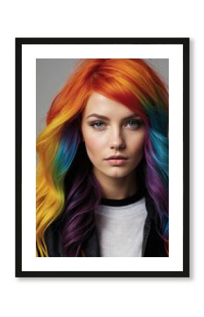 Happy and laughing young white lesbian with bright hair.