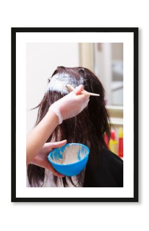 Woman dying hair in hairdressing beauty salon. Hairstyle.