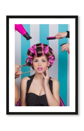 retro pin up woman in beauty salon