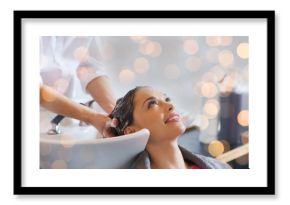 happy young woman at hair salon