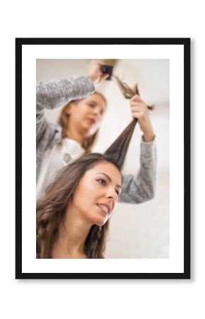 Woman and hair stylist