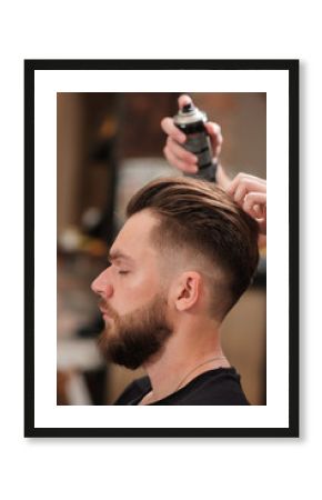 Client visiting hairstylist in barbershop. hair styling