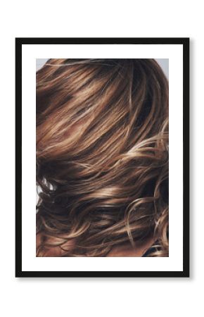 Face, cover and woman in studio with haircare, luxury salon glow or creative aesthetic style. Healthy hair, wellness and girl with keratin spa treatment, growth and balayage shine on white background