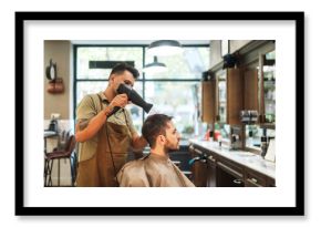 Barber drying hair