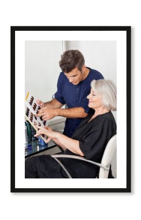 Customer And Hairstylist Selecting Hair Color