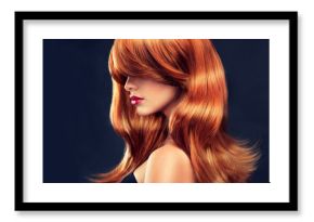 Beautiful model girl  with long red curly hair . Hairstyle and  cosmetics