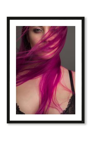 dramatic portrait attractive girl with violet hair