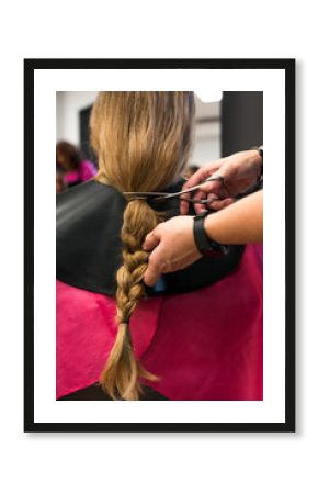 Woman donating hair for cancer