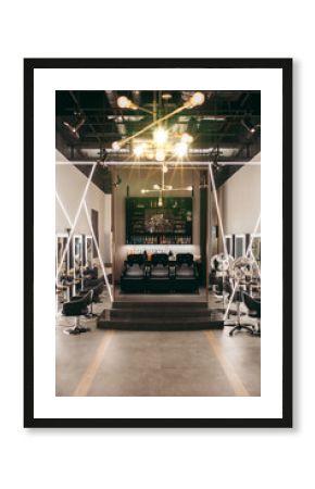 Interior of modern and fashionable hair salon.