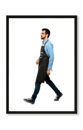 Man with apron  walking