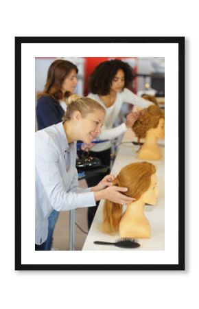 female student training with dummy hair