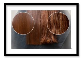 Sick, cut and healthy hair care straightening. Before and after treatment