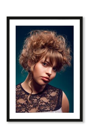 Sensual Winsome Caucasian Blond Woman with Curly Stylish Hair As Hairdresser Makeup Concepts
