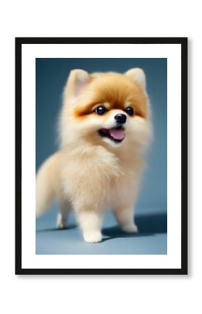 3d rendering of a pommeranian puppy isolated on blue background