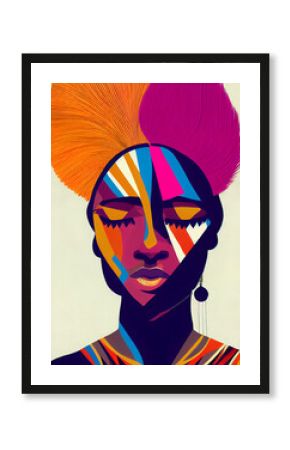 Beautiful Illustration Portrait of a woman in ethnic style, tribal portrait.