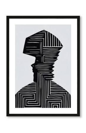 Abstract man portrait in black and white, used for home decor, t-shirt print