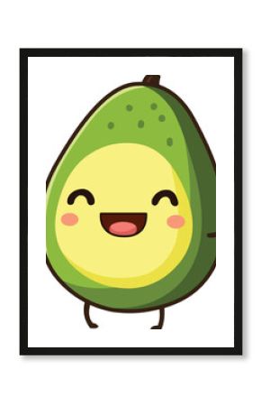 Happy cartoon avocado character in a kawaii style