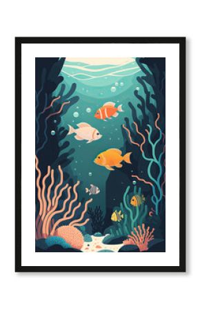 Underwater - Minimalistic flat design landscape illustration. Image for a wallpaper, background, postcard or poster. Generative AI