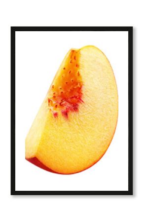 Slice of ripe peach fruit isolated on transparent background. Full depth of field.