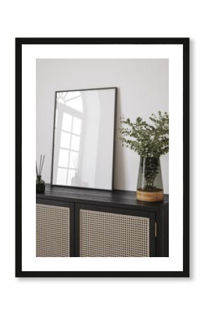 Mockup frame close up in living room interior, 3d render
