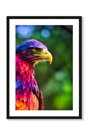 Closeup AI-generated shot of the colorful eagle
