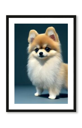 Ai generated illustration of a cute fluffy dog on a blue background