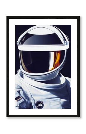 Vertical hyper-realistic illustration of an astronomer in a space suit