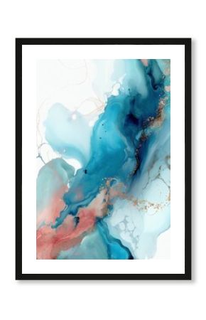 Abstract watercolor alcohol ink paint marble blue