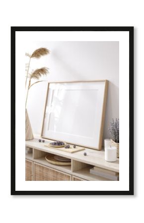 Mockup frame in Scandinavian living room interior, 3d render