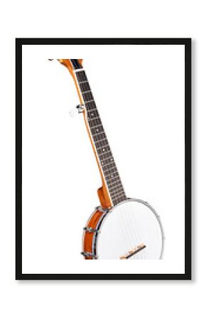 banjo guitar musical string instrument isolated  white background. folk western acoustic music concept