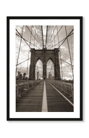 Brooklyn Bridge in New York City. Sepia tone.