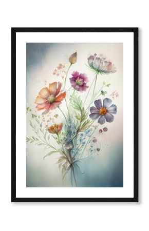 Bouquet of colorful wildflowers, modern watercolor, generative ai