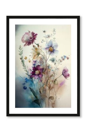 Bouquet of colorful wildflowers, modern watercolor, generative ai