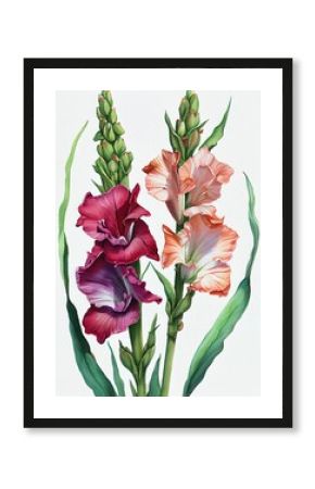 gladioli, gladiolas on white background detailed watercolor isolated on white, generative ai